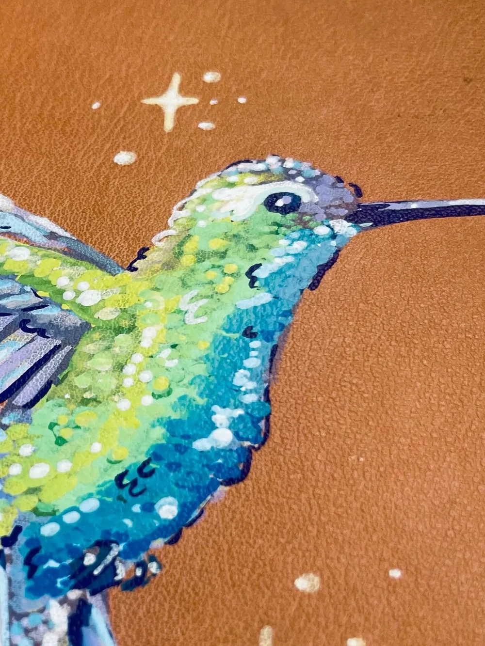 OOAK Papyrus Leather Journal Hand Painted Hummingbird Lined Notebook New